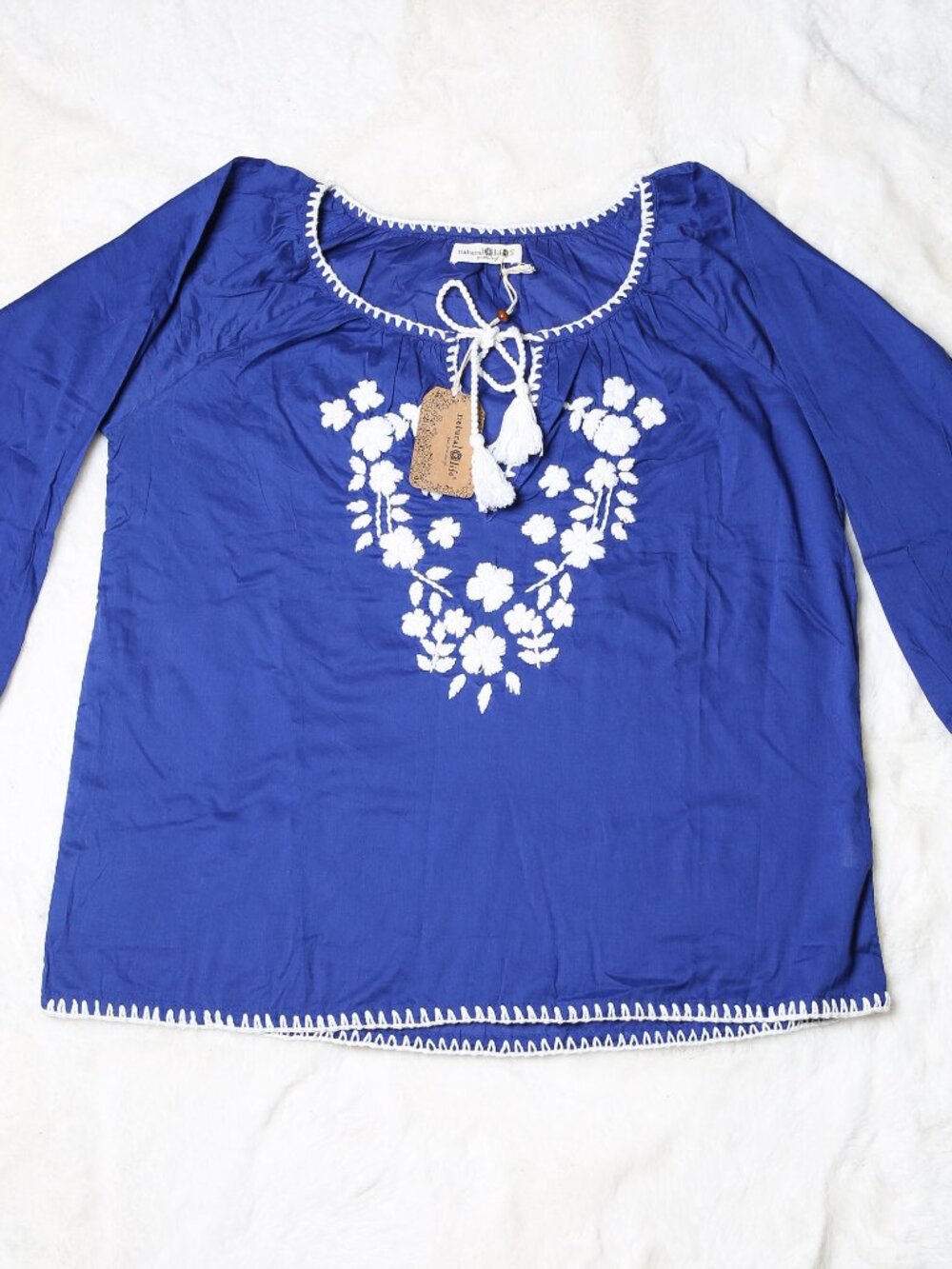 New NATURAL LIFE Christy Embroidered Cotton Floral Peasant Blouse